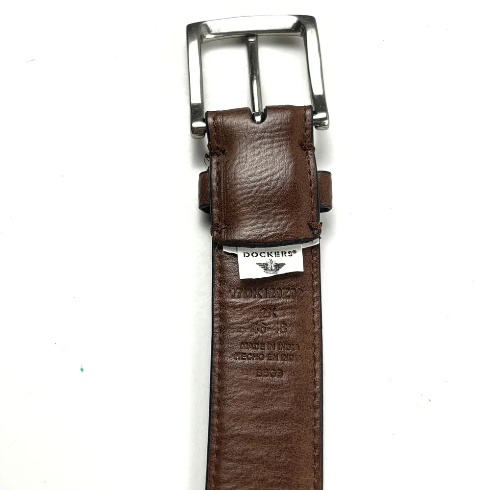 Dockers Belt Mens‎ 2X 46-48 Brown Synthetic Leather Silver Buckle 17DK120Z02